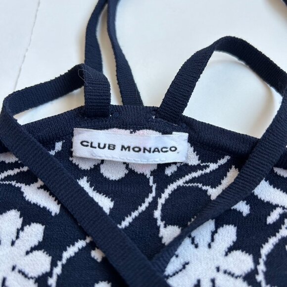 Club Monaco White & Navy Rowlen Blue Floral‎ Off Shoulder Knit Women's Top Small - Picture 9 of 14